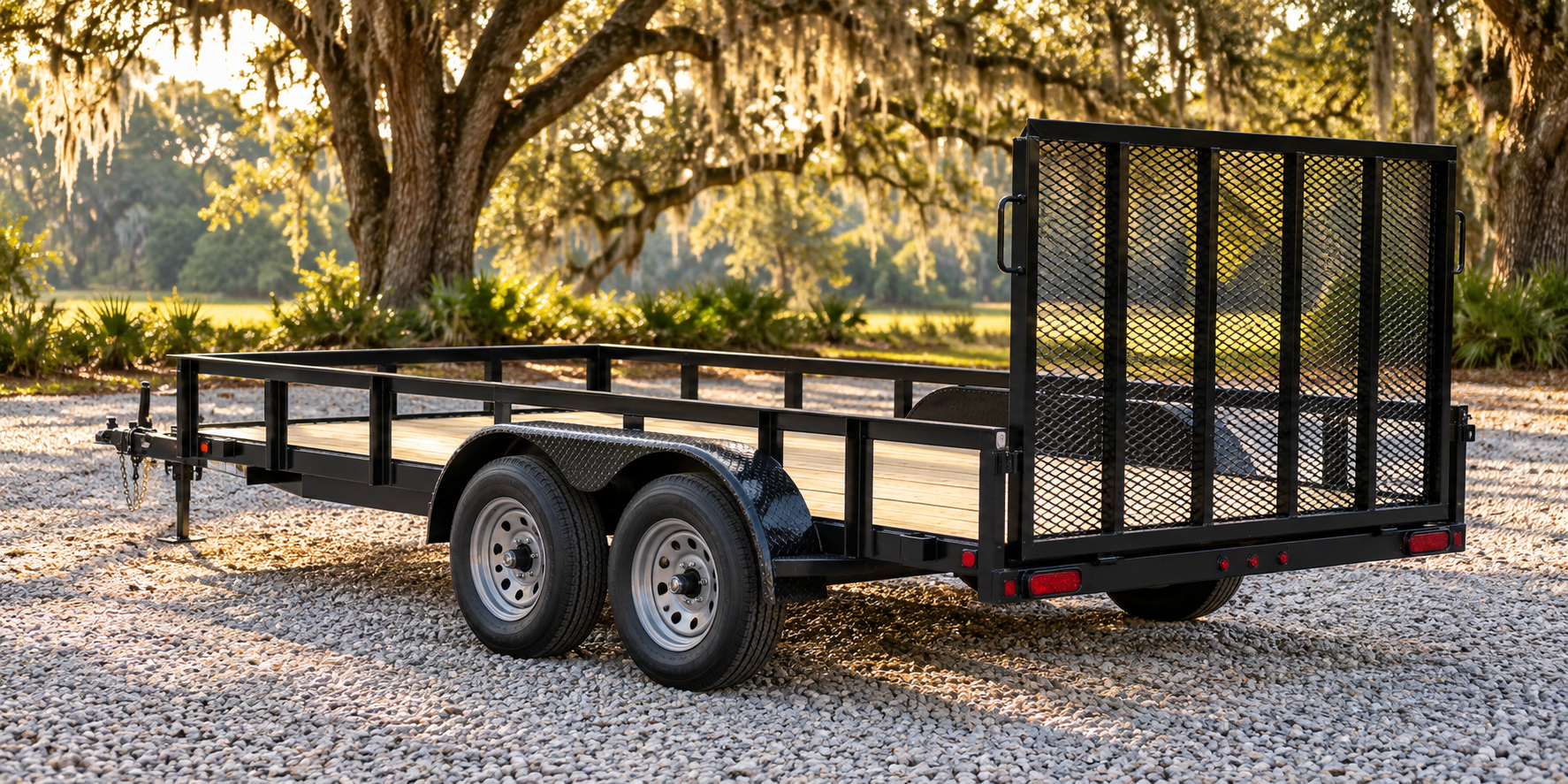 Black tandem axle utility trailer